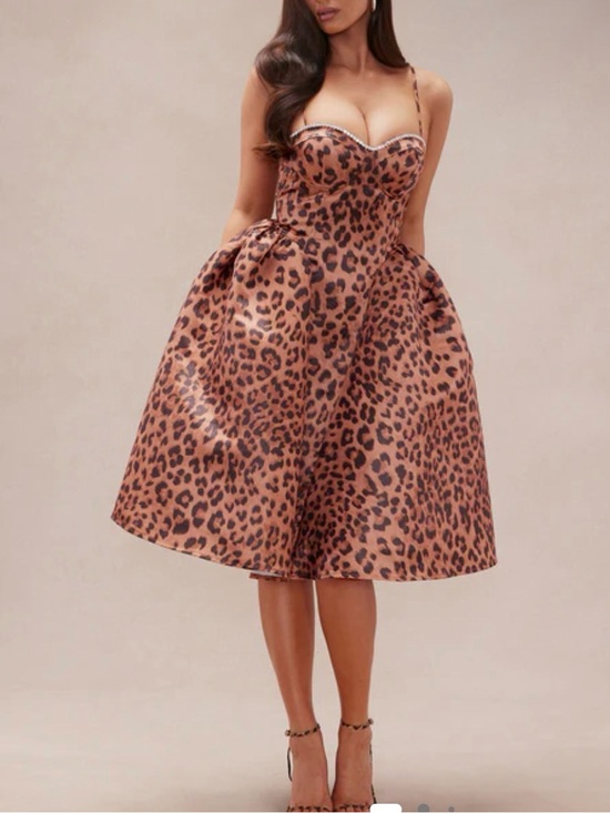 Fashion Nova Dresses & Skirts - Roaring Love Leopard Satin Midi Dress - Leopard